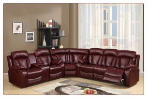 U97601 Reclining Sectional Sofa in Burgundy Leather