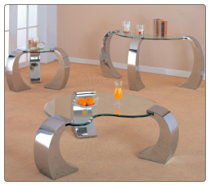 Custer Contemporary Cocktail Table Set  with Metal Base and Kidney Glass Top by Coaster