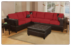Contemporary 2 Pieces Red Microfiber Sectional Sofa Set
