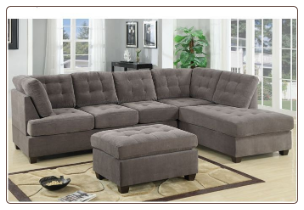 Sectional Sofa Waffle Suede Charcoal F7139 Poundex