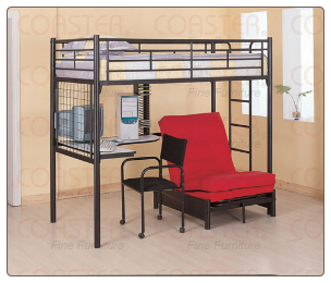 Black Contemporary Bunk Bed w/Desk, Chair and Futon Chair
