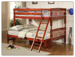 Twin over Full Lattice Design Bunk Bed in Rich Cherry Finish by Coaster - 460222