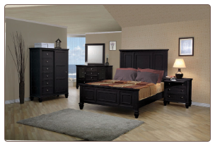 Sandy Beach Bedroom Set with Panel Bed in Black Finish - 201321