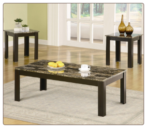 3 Piece Occasional Table Sets Coffee and End Table Set w/ Marble-Looking Top by Coaster