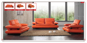 ESF  - Orange Leather Modern Living Room Set W/Adjustable Headrests