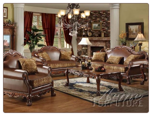 Acme Furniture Living Room Chenille and PU Sofa Set 15160 SET