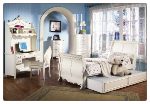 Alexandria Sleigh Bed Bedroom Furniture Set in White Pearl Finish with Gold Accents by Coaster - 400201