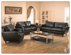 Piven 2 Piece Living Room Set in Black Bonded Leather Upholstery by Coaster