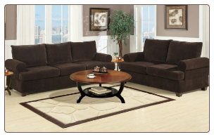 Corduroy Chocolate Contemporary Style Sofa and Loveseat Set F7142
