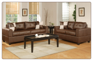 Bobkona 2pc Walnut Leather Sofa and Loveseat Set F7322