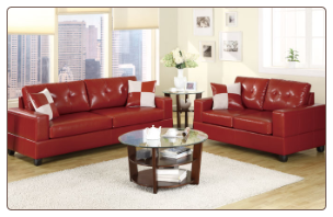 Bobkona 2pc Red Leather Sofa and Loveseat Set F7324