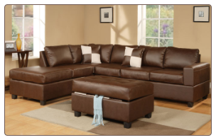 Poundex 7352 Leather Match/Walnut Espresso Brown Leather Sectional