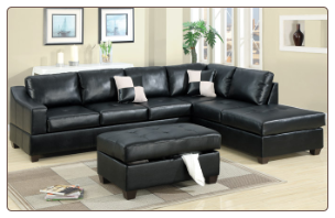 2-Pcs Sectional Sofa Leather Match Black Sectional