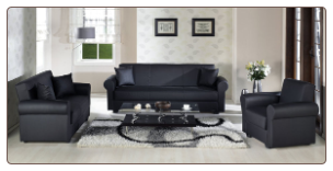 Floris 2 Pcs Living Room Set In Escudo Black PU (Sofa and Loveseat) - Sunset Furniture - Istikbal