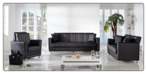 Toledo Leatherette 2 Pcs Living Room Set in Escudo Black (Sofa and Loveseat) - Sunset Furniture-Istikbal