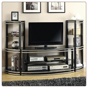 Demilune Black/Silver Finish TV Stand & 2 Media Towers