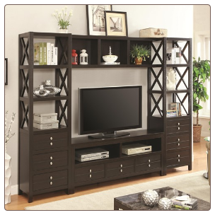 Entertainment Wall Unit with 9 Drawers and 9 Shelves