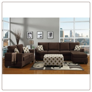 poundex  2 pc Chocolate microfiber fabric upholstered sectional sofa with reversible chaise