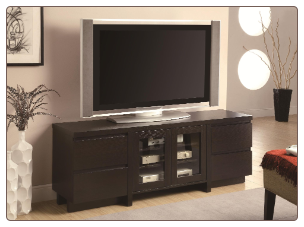 Contemporary TV Console with 4 Drawers & 2 Glass Doors by Coaster