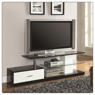 Black, Silver and White TV Stand with Drawer and Glass Shelf by Coaster