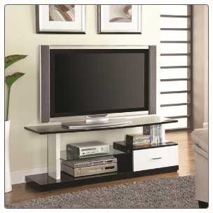 Black and White TV Stand with Shelf and Drawer by Coaster