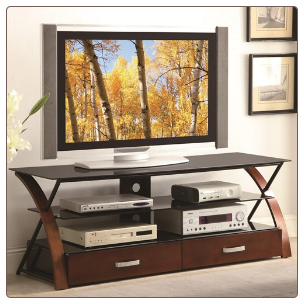 Contemporary TV Console with Black Glass