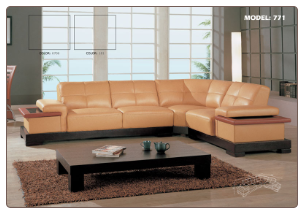 Practical Tan Leather Modern Sectional Set By Global Furniture
