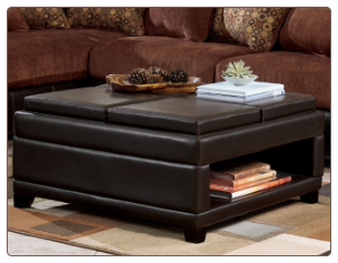 Dark Brown Faux Leather Upholstered Ottoman with Unusual and Versatile Design, Interval Collection
