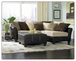 Two Toned Sectional in Brown Bella Microfiber and Bi-Cast Vinyl, 'Carrington' Collection by Homelegance.