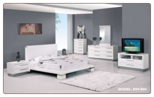 Queen - Verona Modern White Finished Bedroom Group with Platform Bed Set by Glboal Furnither USA