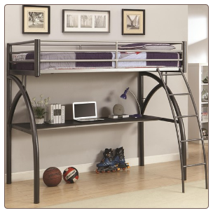 Metal Twin Workstation Loft Bed with Desk and Curved Ladder