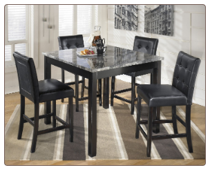 Maysville Black Square Counter Height Dining Set with Gray Faux Marble Top Table