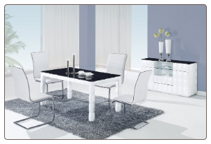 TICUN - 5PC MODERN GLASS DINING TABLE & 4 BLACK CHAIRS
