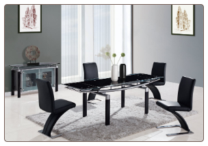 5 - Pc Black Dining Table Set D88DT-BL, D88DC-BL By Global Furniture