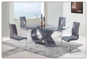 Global Furniture - 5 Piece Rectangular Glass Dining Table Set - D989DT-5Set