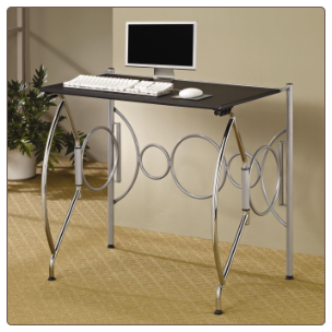 Desks Fold Away Space Saving Desk in Chrome, Silver & Black by Coaster