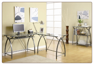 Ferguson Contemporary Metal "L" Shaped Computer Desk with Glass Top by Coaster