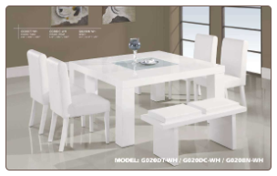 Glossy White Finished Dinette with Glass Inset Table  By Global Furniture USA