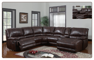 Brown Bonded Leather Sectional Sofa with Decorative Stitching