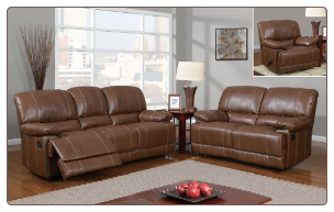 Brown Bonded Leather 2 PC Reclining Sofa Set with Accent Stitching (Sofa, Loveseat and Recliner)