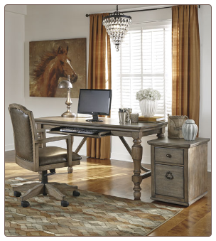 Tanshire - Grayish Brown Home Office Desk Collection by Ashley Furniture
