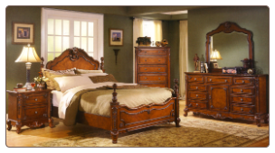 Graceful Carved Bedroom Set with Poster Bed, 'Madaleine' Collection by Homelegance.