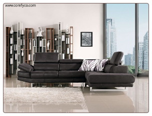 J & M Italia Modern Black Sectional Sofa Ultra Soft Fabric - Chaise on Right (facing) 17716