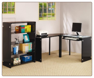 Lawnview Contemporary "L" Desk with Black Glass Top by Coaster