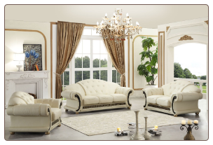 ESF  -  VERSACHI BEIGE  ITALIAN LEATHER 3 PCS LIVING ROOM SET WITH RHINESTONES (SOFA, LOVESEAT AND CHAIR) BY ESF FURNITURE