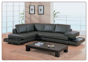Modern Dark Brown Leather Sectional with Wood boards By Global Furniture ( 729 )