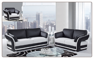 White/Black Ultra Bonded Leather 3 PC Sofa Set (Sofa, Loveseat and Chair)