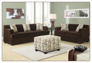 poundex  Banford Collection Chocolate Velvet Microfiber upholstered  Living Room set  with reversible chaise