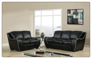 Black Bonded Leather 3 PC Sofa Set with White Trim (Sofa, Loveseat and Chair)