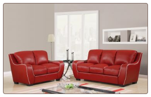 RED Bonded Leather 3 PC Sofa Set with White Trim (Sofa, Loveseat and Chair)